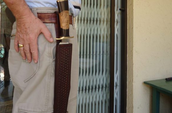 Bowie knife handle of African Blackwood and Wild olive